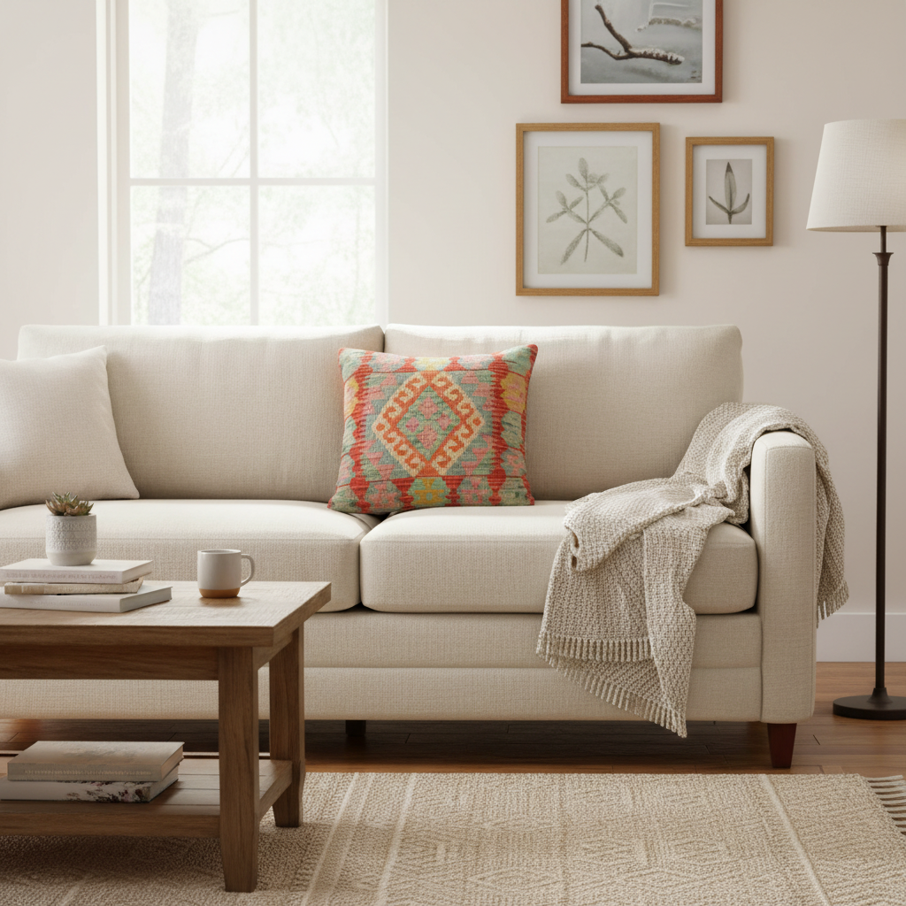 Boho Chic Turkish Vella Hand Woven Kilim Pillow