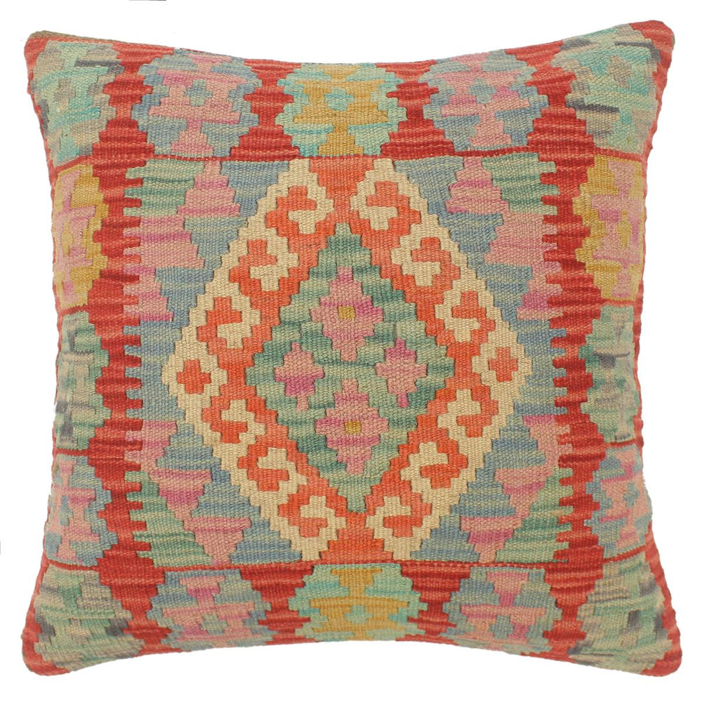 handmade Tribal Turkish Antique Blue Red Hand-Woven SQUARE 100% WOOL pillow