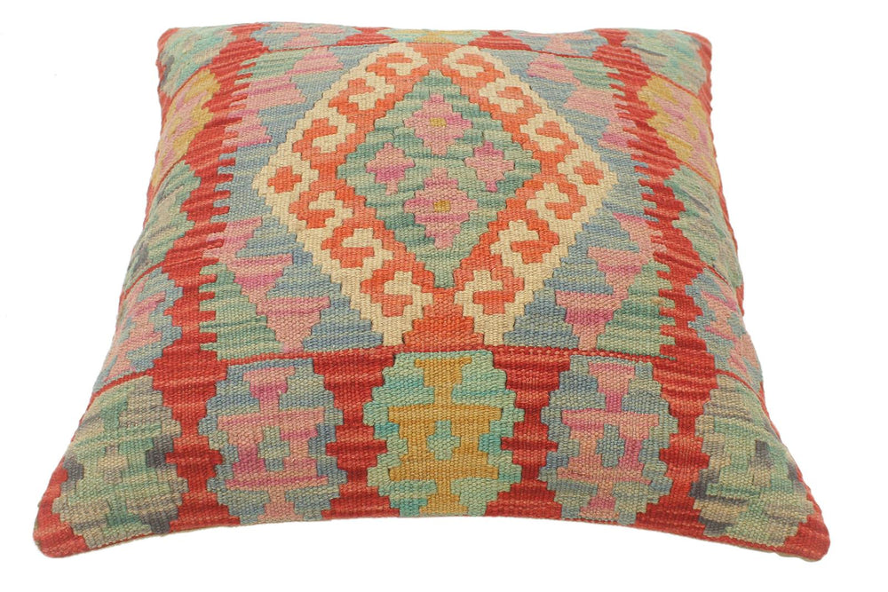 handmade Tribal Turkish Antique Blue Red Hand-Woven SQUARE 100% WOOL pillow