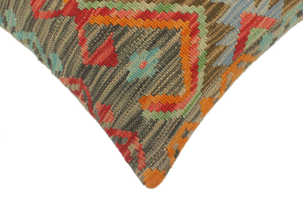 handmade Tribal Turkish Antique Charcoal Red Hand-Woven SQUARE 100% WOOL pillow