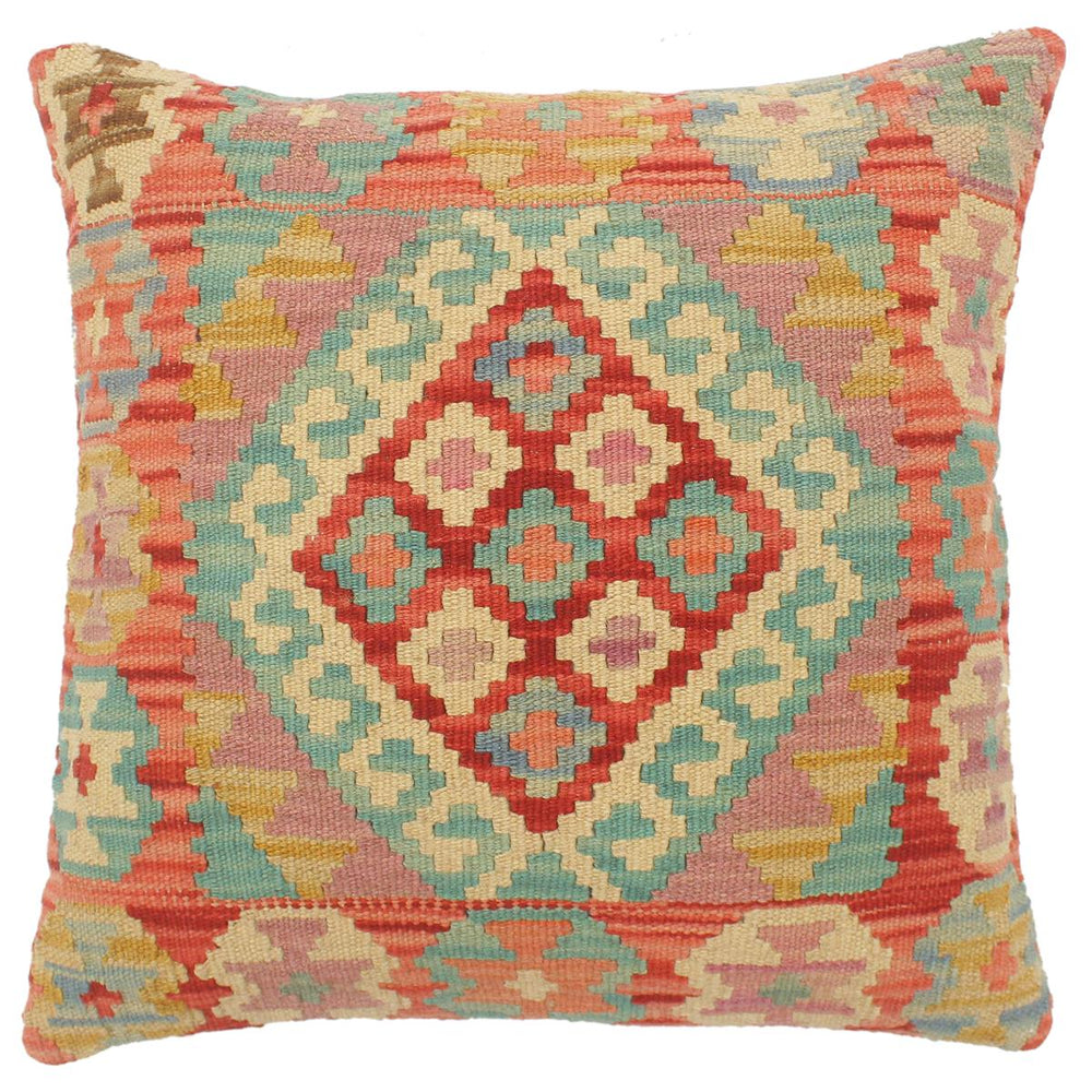 handmade Tribal Turkish Antique Blue Red Hand-Woven SQUARE 100% WOOL pillow