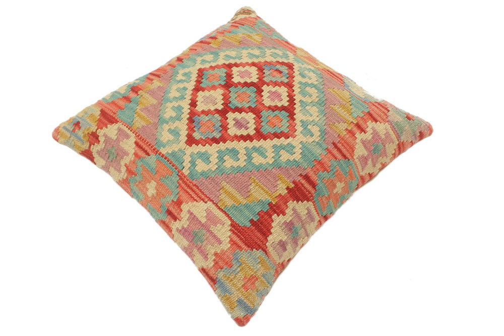 handmade Tribal Turkish Antique Blue Red Hand-Woven SQUARE 100% WOOL pillow
