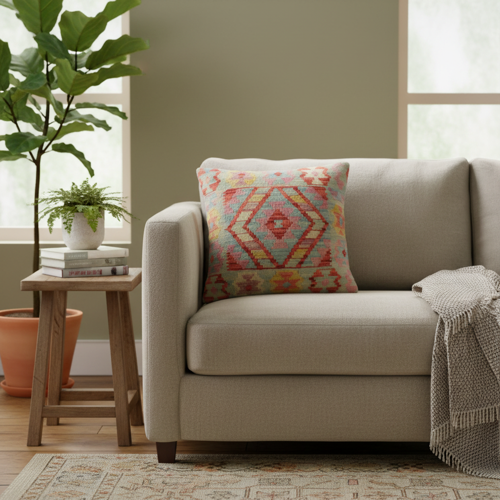 Boho Chic Turkish Cullen Hand Woven Kilim Pillow