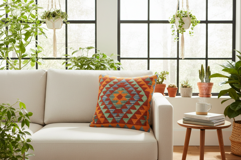 Shabby Chic Turkish Sidney Hand Woven Kilim Throw Pillow