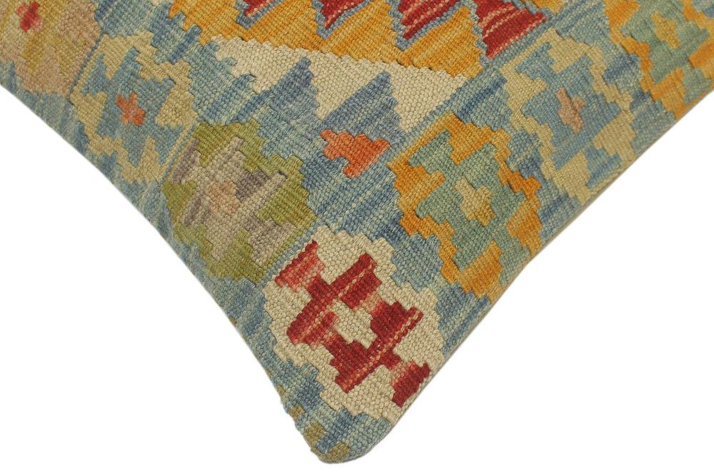 handmade Tribal Turkish Antique Blue Rust Hand-Woven SQUARE 100% WOOL pillow