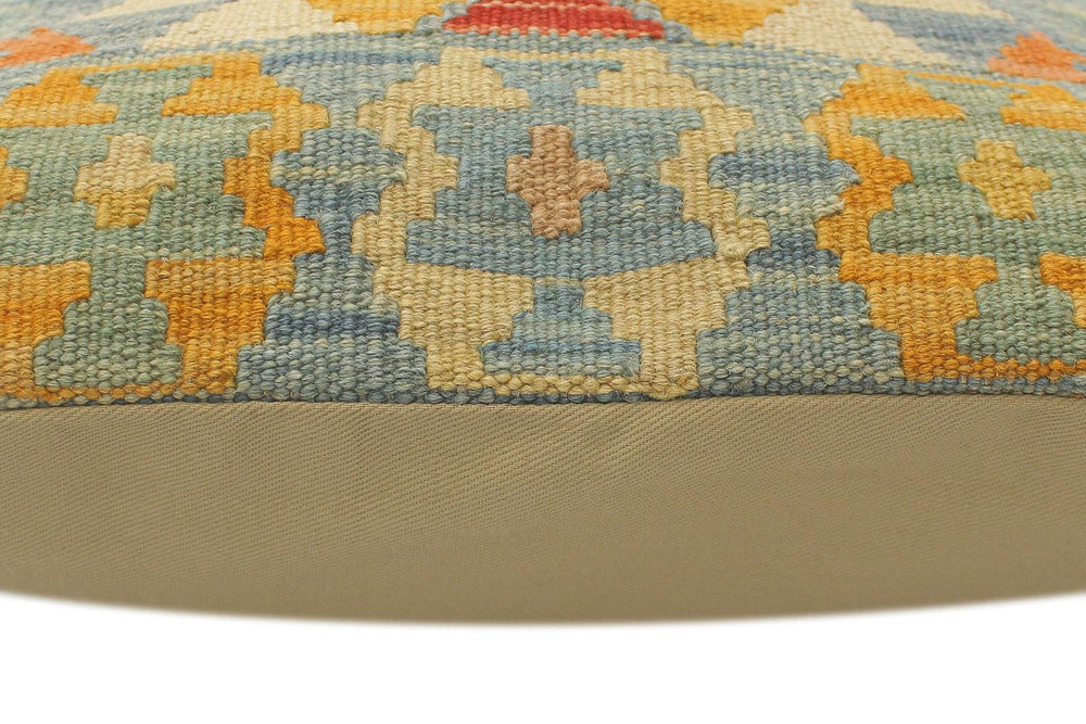 handmade Tribal Turkish Antique Blue Rust Hand-Woven SQUARE 100% WOOL pillow