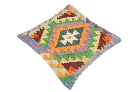 handmade Traditional Pillow Orange Blue Hand-Woven SQUARE 100% WOOL kilim throw pillow