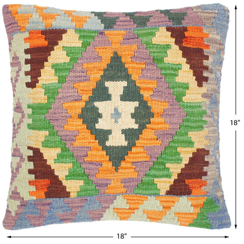 handmade Traditional Pillow Orange Blue Hand-Woven SQUARE 100% WOOL kilim throw pillow