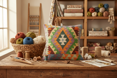 Shabby Chic Turkish Darcel Hand Woven Kilim Throw Pillow