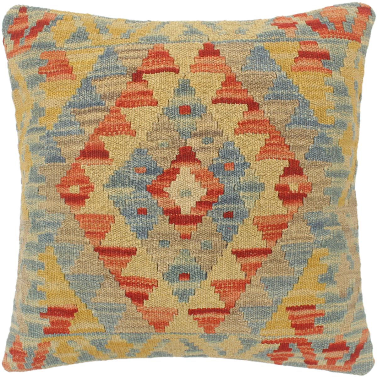 handmade Tribal Turkish Antique Rust Blue Hand-Woven SQUARE 100% WOOL pillow