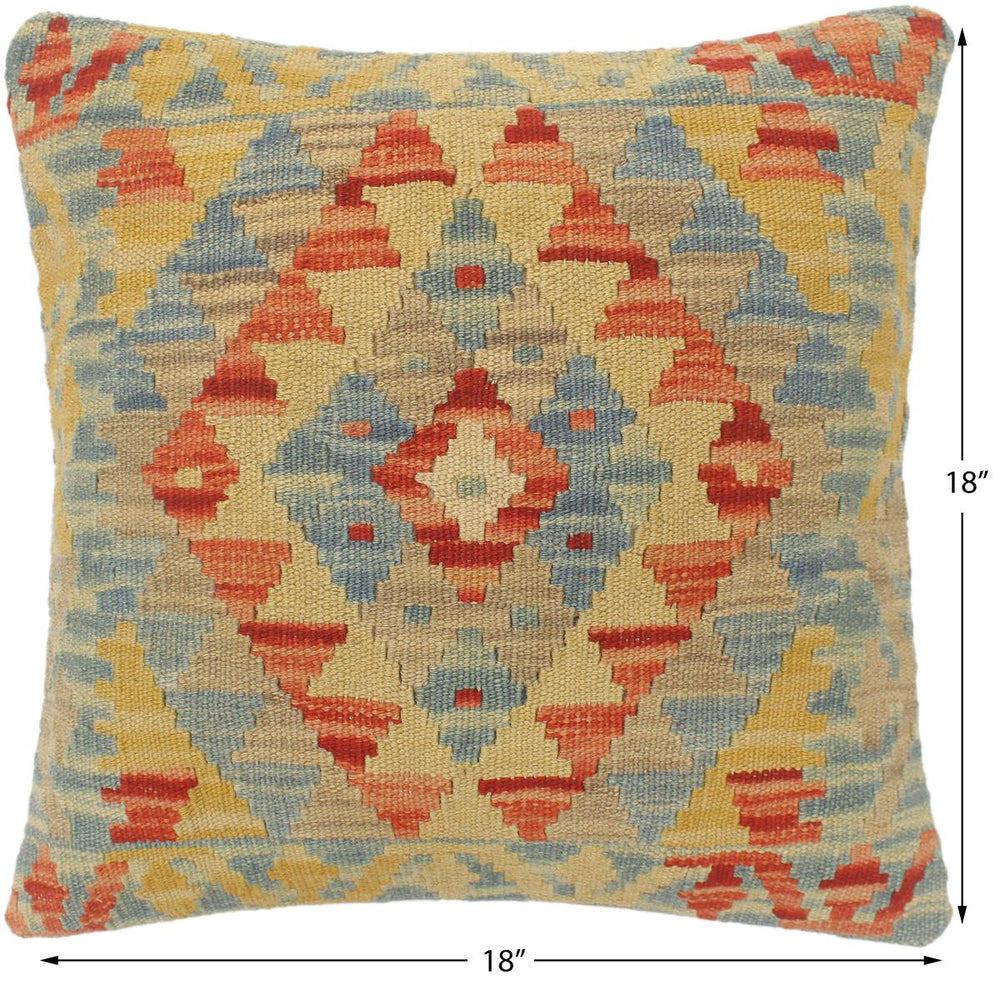 handmade Tribal Turkish Antique Rust Blue Hand-Woven SQUARE 100% WOOL pillow