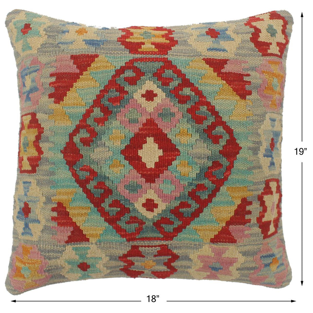 handmade Tribal Turkish Antique Blue Red Hand-Woven SQUARE 100% WOOL pillow