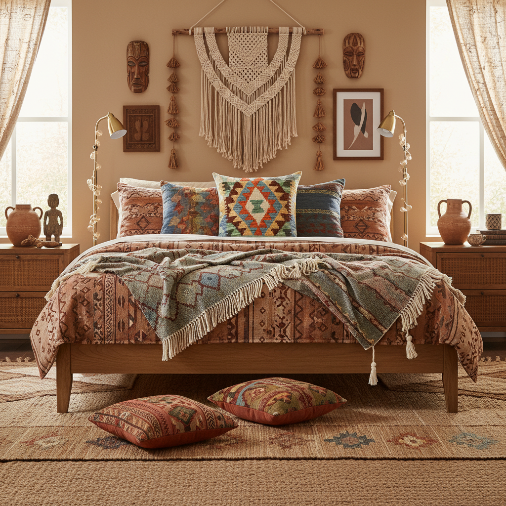 Bohemian Turkish Keven Hand Woven Kilim Throw Pillow