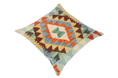 handmade Traditional Pillow Blue Gold Hand-Woven SQUARE 100% WOOL kilim throw pillow