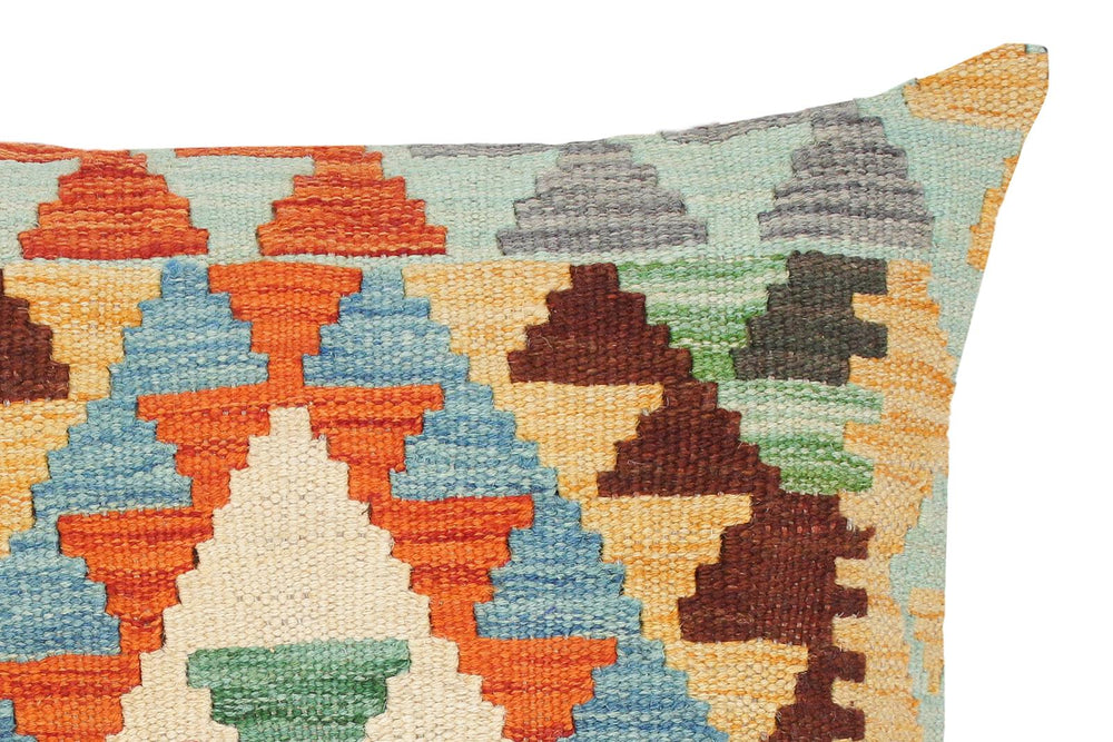 handmade Traditional Pillow Blue Gold Hand-Woven SQUARE 100% WOOL kilim throw pillow