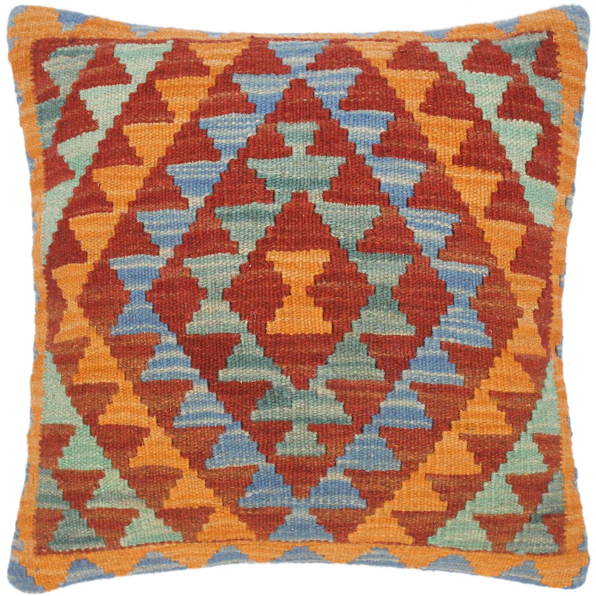 handmade Traditional Pillow Orange Brown Hand-Woven SQUARE 100% WOOL kilim throw pillow