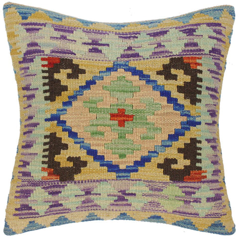 handmade Traditional Pillow Gold Blue Hand-Woven SQUARE 100% WOOL kilim throw pillow