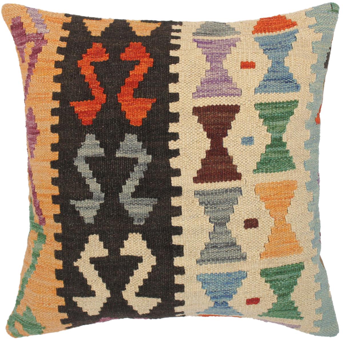 handmade Traditional Pillow Beige Black Hand-Woven SQUARE 100% WOOL kilim throw pillow