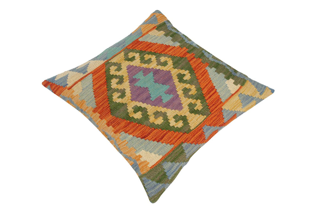 handmade Traditional Pillow Blue Gold Hand-Woven SQUARE 100% WOOL kilim throw pillow