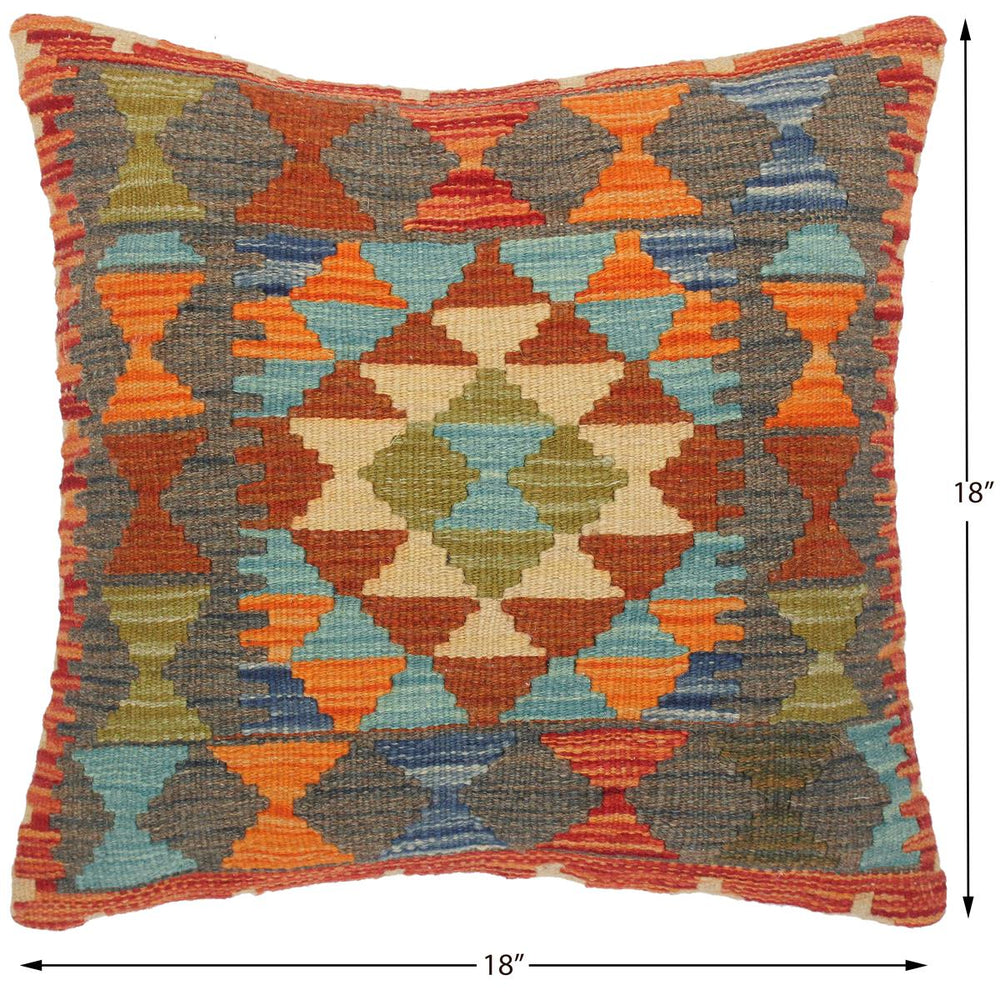 handmade Traditional Pillow Blue Gray Hand-Woven SQUARE 100% WOOL kilim throw pillow