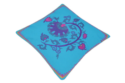 handmade Turkish Throw Pillow Blue Gold  SQUARE cotton throw pillow