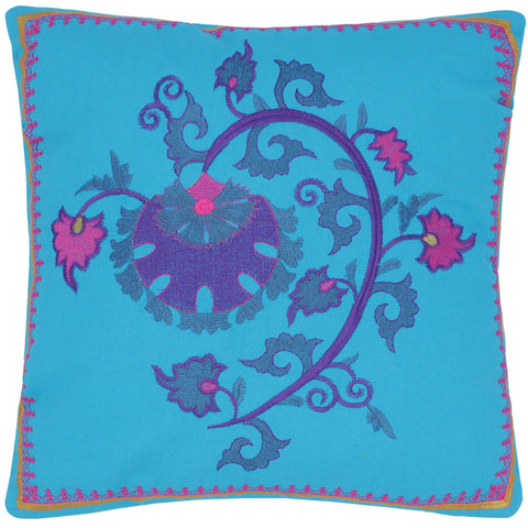 handmade Turkish Throw Pillow Blue Gold  SQUARE cotton throw pillow