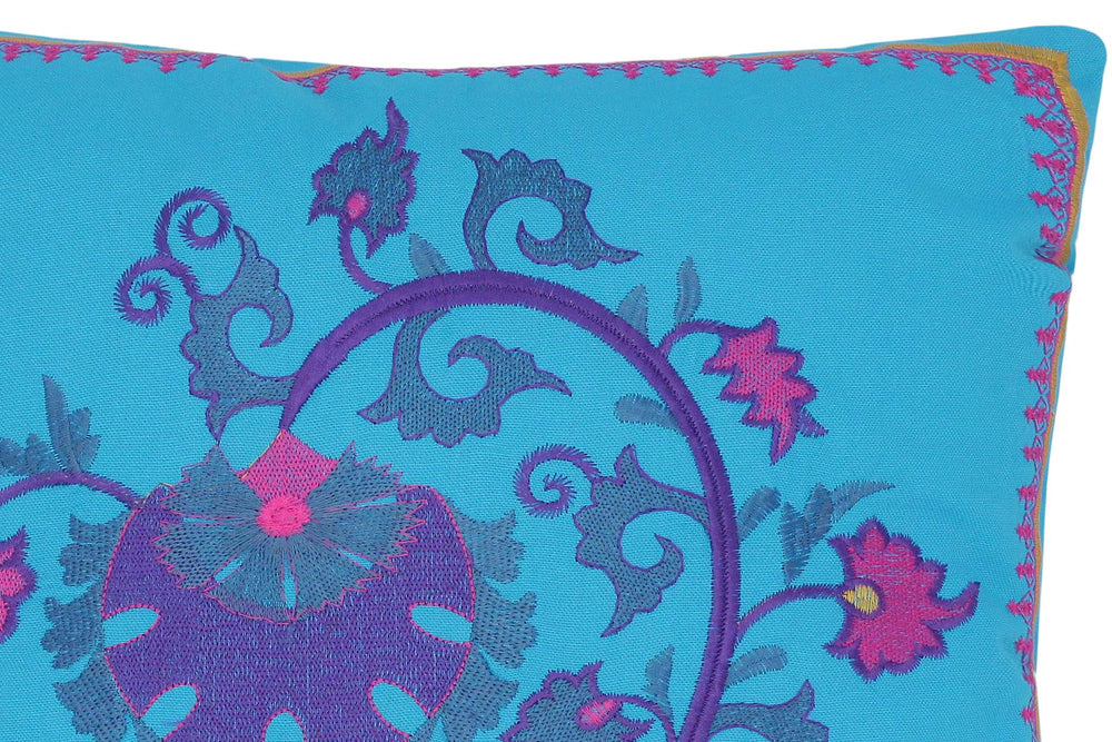 handmade Turkish Throw Pillow Blue Gold  SQUARE cotton throw pillow