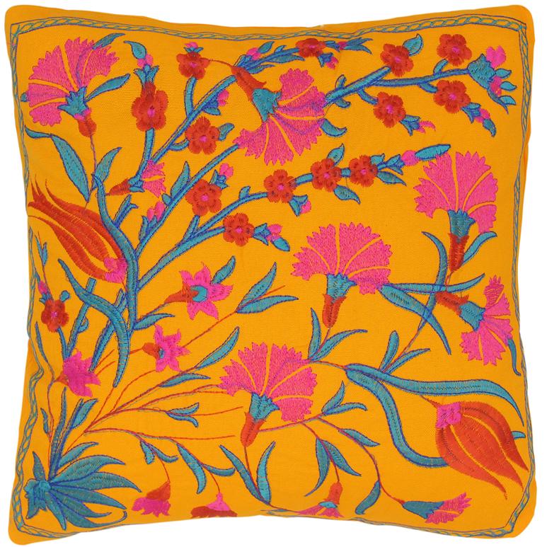 handmade Traditional Pillow Orange Pink  SQUARE Velvet throw pillow