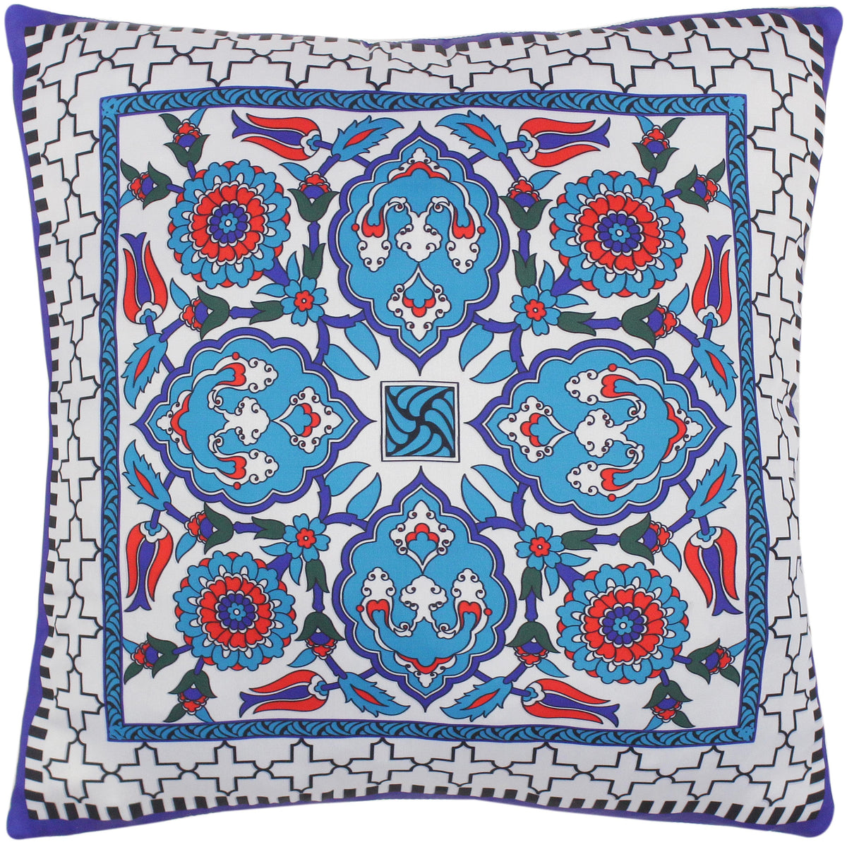handmade Turkish Throw Pillow Ivory Teal  SQUARE SILK area rug