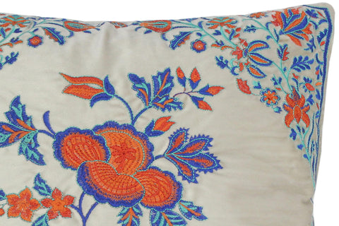 handmade Turkish Throw Pillow Beige Blue  SQUARE Velvet throw pillow