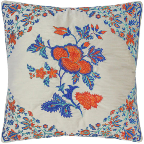 handmade Turkish Throw Pillow Beige Blue  SQUARE Velvet throw pillow