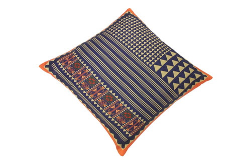 handmade Turkish Throw Pillow Blue Gold  SQUARE handmade Silk Throw Pillow