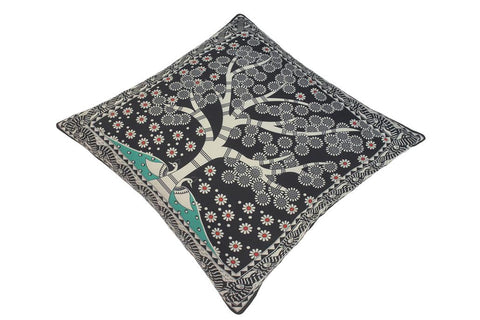 handmade Traditional Pillow Black Beige  SQUARE handmade Silk Throw Pillow