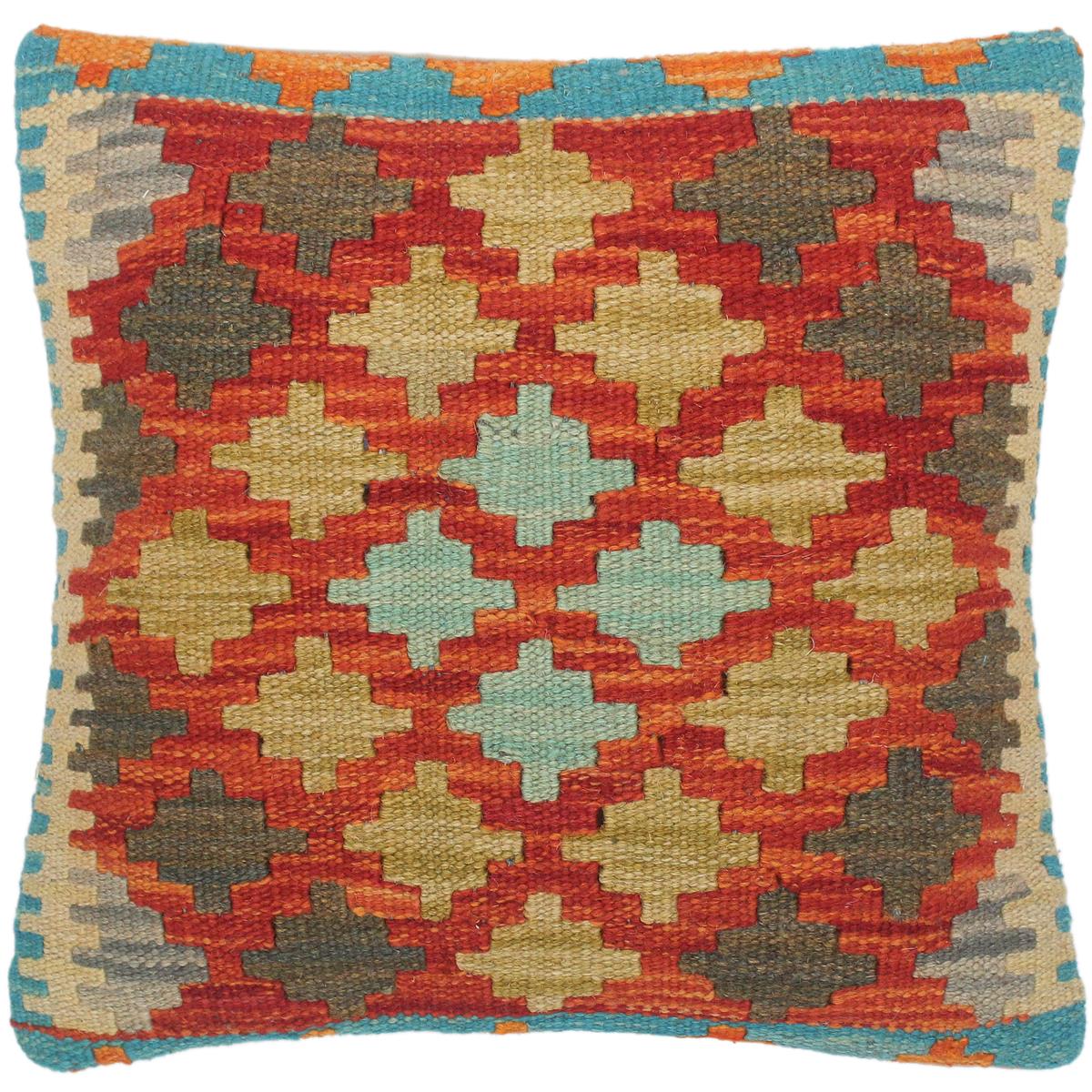 handmade Traditional Pillow Rust Blue Hand-Woven SQUARE 100% WOOL kilim throw pillow