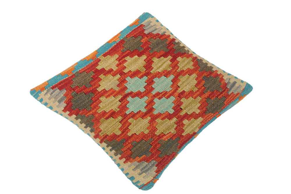 handmade Traditional Pillow Rust Blue Hand-Woven SQUARE 100% WOOL kilim throw pillow