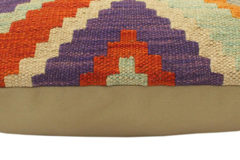 handmade Tribal Turkish Antique Beige Blue Hand-Woven SQUARE 100% WOOL pillow