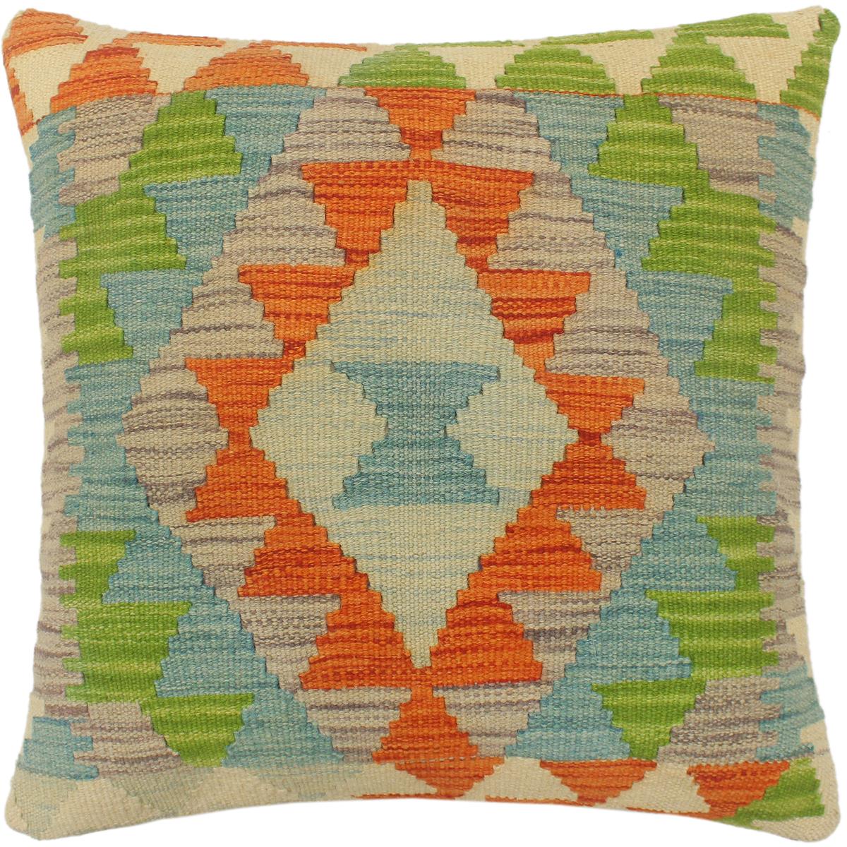 handmade Tribal Turkish Antique Rust Blue Hand-Woven SQUARE 100% WOOL pillow