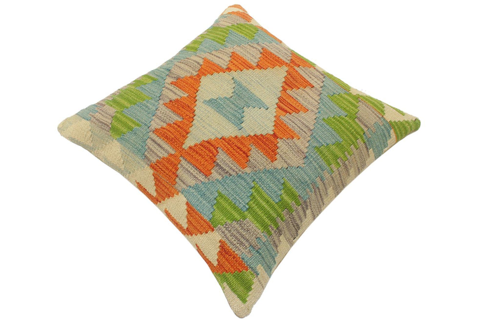 handmade Tribal Turkish Antique Rust Blue Hand-Woven SQUARE 100% WOOL pillow