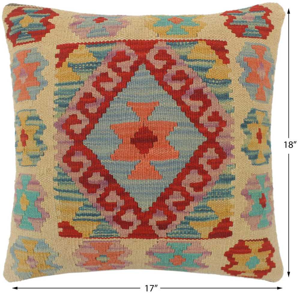 handmade Tribal Turkish Antique Beige Blue Hand-Woven SQUARE 100% WOOL pillow