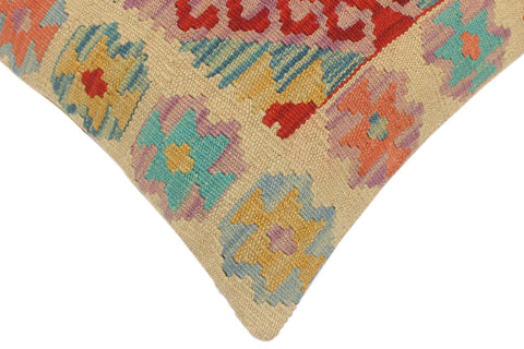 handmade Tribal Turkish Antique Beige Blue Hand-Woven SQUARE 100% WOOL pillow