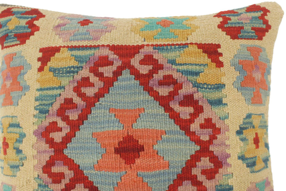 handmade Tribal Turkish Antique Beige Blue Hand-Woven SQUARE 100% WOOL pillow