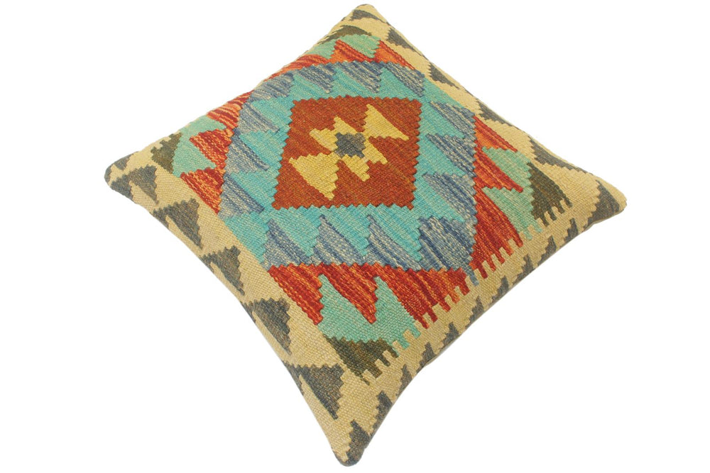 handmade Tribal Turkish Antique Rust Blue Hand-Woven SQUARE 100% WOOL pillow