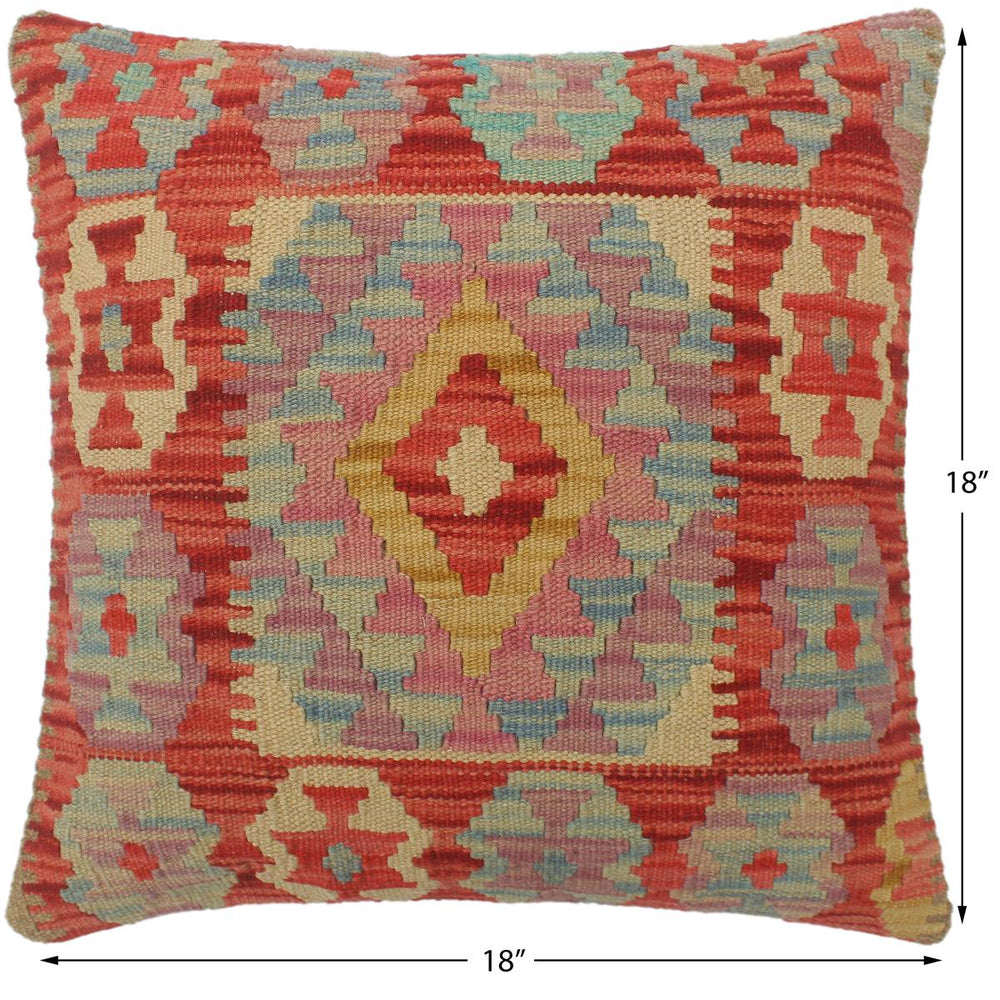 handmade Tribal Turkish Antique Red Blue Hand-Woven SQUARE 100% WOOL pillow