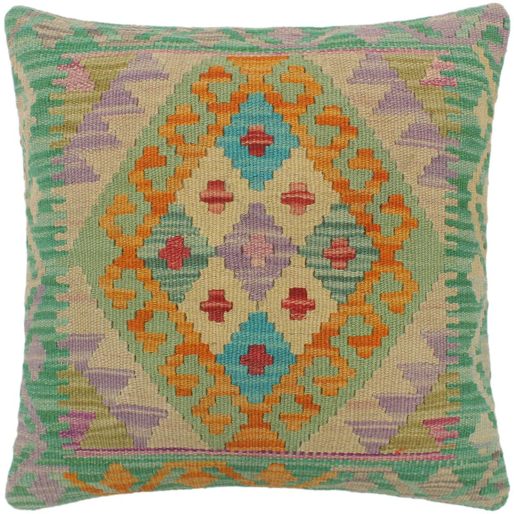 handmade Tribal Turkish Antique Green Rust Hand-Woven SQUARE 100% WOOL pillow