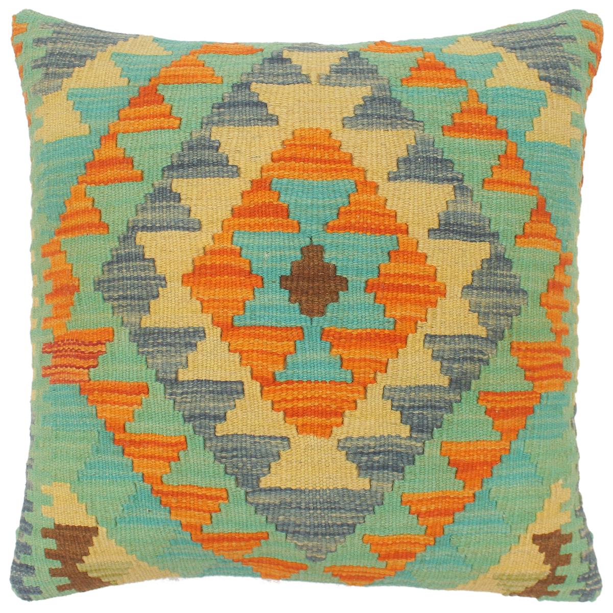 handmade Tribal Turkish Antique Rust Blue Hand-Woven SQUARE 100% WOOL pillow