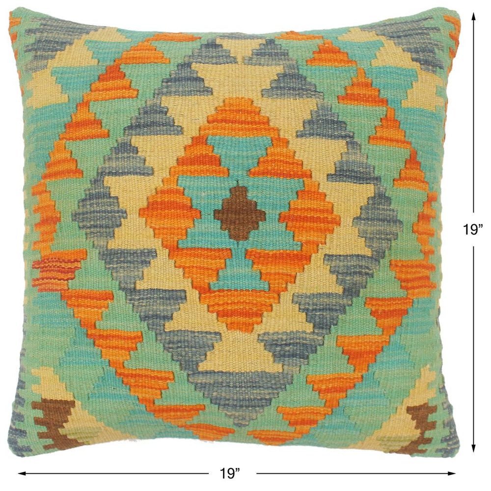 handmade Tribal Turkish Antique Rust Blue Hand-Woven SQUARE 100% WOOL pillow