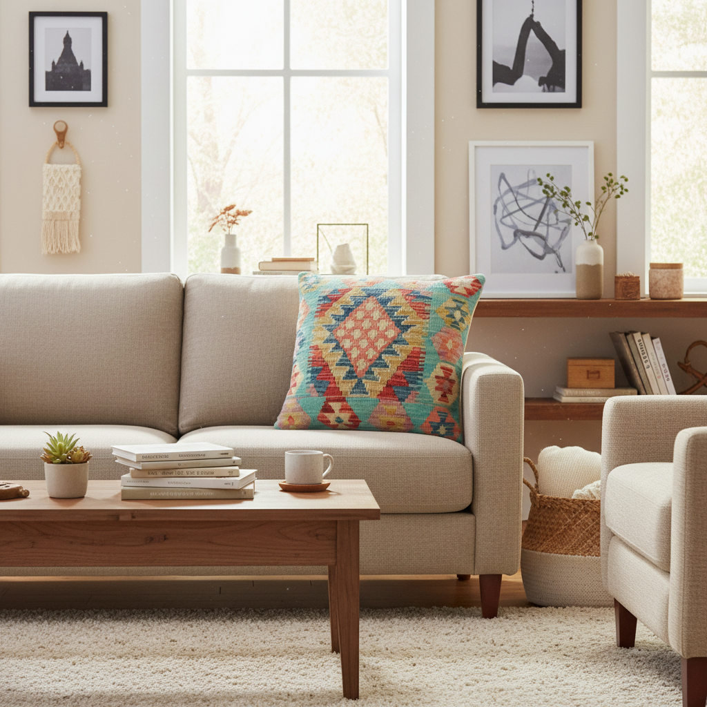 Rustic Turkish Horton Hand Woven Kilim Pillow