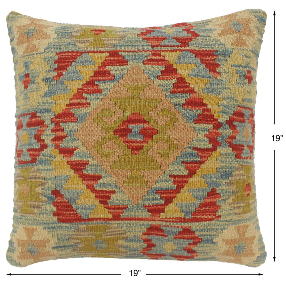 handmade Tribal Turkish Antique Blue Red Hand-Woven SQUARE 100% WOOL pillow