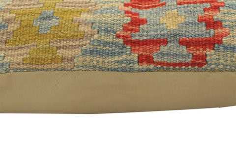 handmade Tribal Turkish Antique Blue Red Hand-Woven SQUARE 100% WOOL pillow