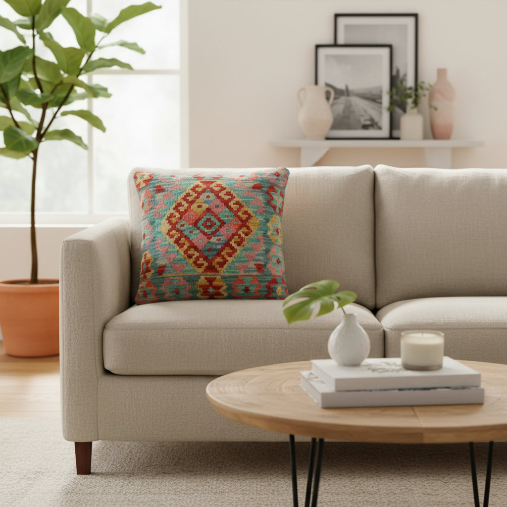 Rustic Turkish Burnett Hand Woven Kilim Pillow